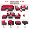 5PCS Patio Rattan Furniture Set Sectional Conversation Sofa W/ Coffee Table Red
