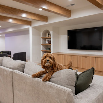 Modern Cozy Basement Remodel with Kings Buff Oak Flooring