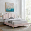 Platform Bed Frame, King Size, Velvet, Pink, Modern Contemporary, Bedroom Master