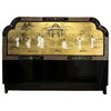 Gold Leaf Oriental Head Board With Mother of Pearl Pagoda Scene, Gold, 74"