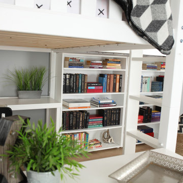 Twin L shape High Loft Bed with Ladder and Study