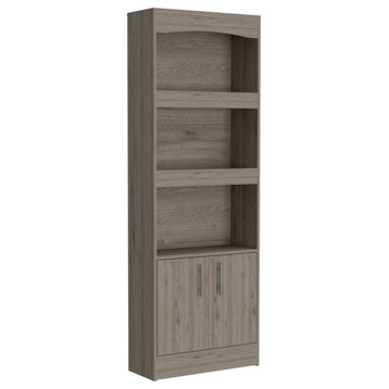 71" Light Gray Three Shelf Bookcase With Cabinet Storage