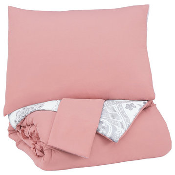 Avaleigh Contemporary Pink/White/Gray Full Comforter, Set