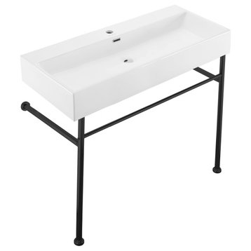 Swiss Madison SM-CS74 Claire 35-7/16"H Console Sink Set - Glossy White / Black