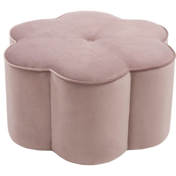 Daisy Velvet Upholstered Ottoman, Pink, 32" W x 32" D