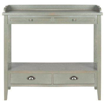 Classic Console Table, Raised Top With 2 Drawers & Pull Out Trays, French Gray