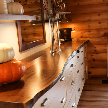 Walnut Buffet Sideboard with Floating Shelves