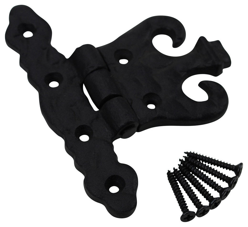 Pair Of Black Wrought Iron Cabinet Hinges - Flush Mount, H-L Style, 3.5 Inch H
