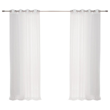 Sheer Thin Stripe Grommet Curtains White, 52"w X 84"l