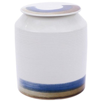 Tea Jar Vase Cylinder Tall White Blue Varying Black Handmade Ha