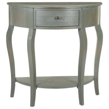 Classic Console Table, Curved Legs With Lower Shelf & Half Moon Top, French Gray