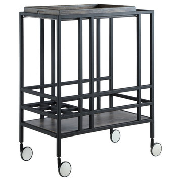 Inspired Home Weili Bar Cart, Removable Serving Tray/Casters, Black/Gray