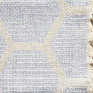 Blue/ Cream Geometric Turkish Organic Cotton Throw Blanket, Purple
