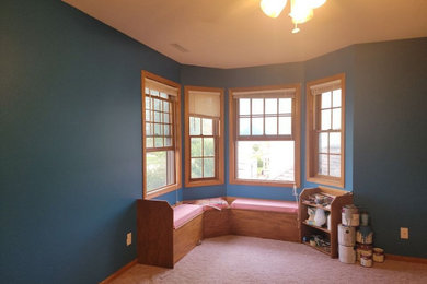 Bedroom - mid-sized traditional guest carpeted bedroom idea in Other with blue walls