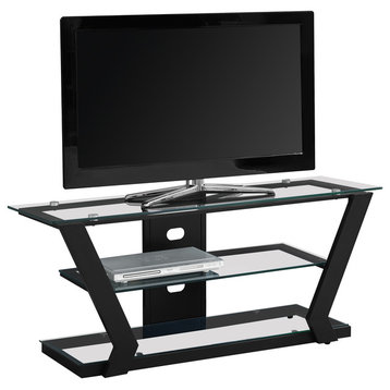 TV Stand, 48" Black Metal With Tempered Glass