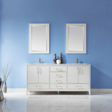 Sutton 72" Double Bathroom Vanity Set in White and Carrara White Marble Countert