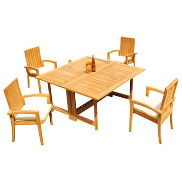 5-Piece Outdoor Teak Set: 60" Square Butterfly Table, 4 Goa Stacking Arm Chairs
