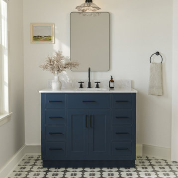 Ariel Hepburn 43" Oval Sink Bath Vanity, Midnight Blue, 0.75" Carrara Marble