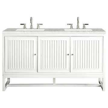 Athens 60" Double Vanity Cabinet, Glossy White, w/ 3 CM Eternal Serena Top