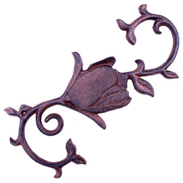 Cast Iron S Style Plant Hook, Rose Flower Bloom, 11.25" Long