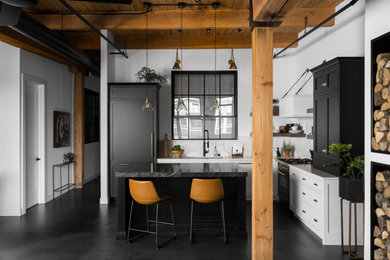 Mid-sized urban l-shaped kitchen photo in Milwaukee with an island