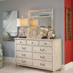 American Drew 114-020W Americana Home Landscape Mirror -Weathered White - Makeup Mirrors