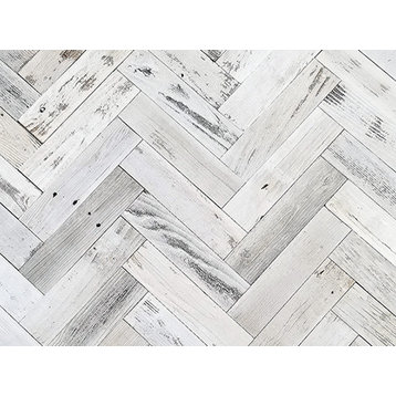 Herringbone Reclaimed Barnwood Planks  3", 10 Sq Ft. Whitewash