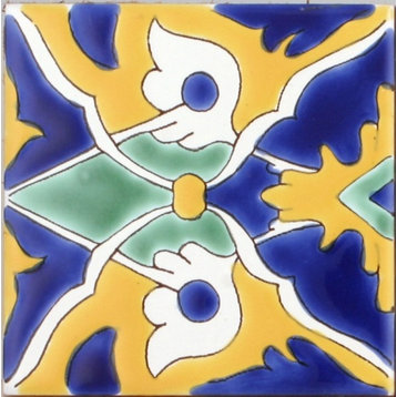 Med Collection Patricia Hand Painted Ceramic Tile, 4"x4"