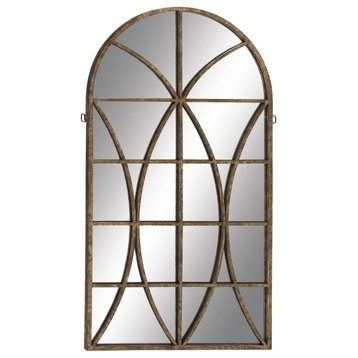 Brown Glass Window Pane Inspired Wall Mirror with Arched Top 32" x 1" x 59"