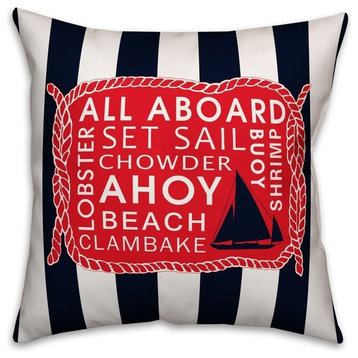 All Aboard Navy Stripes 16"x16" Outdoor Coastal Throw Pillow