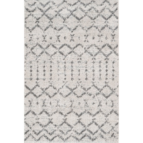 Moroccan HYPE Boho Vintage Diamond Runner Rug, Cream/Gray, 2 X 3