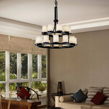 Fusion 2 Dakota 2-Tier Ring Chandelier, Cylinder With Flat Rim With Opal Glass i