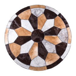 LEATHER Luxury Patchwork Area Rug / European Import / 6'7" x 6'7" - Area Rugs