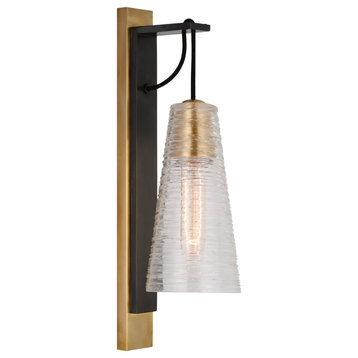 Reve Medium Conical Sconce in Bronze and Soft Brass with Clear Ribbon Glass