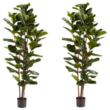 Set of 2 Artificial Fiddle Leaf Fig Trees 6' Plants for Home or Office Decor