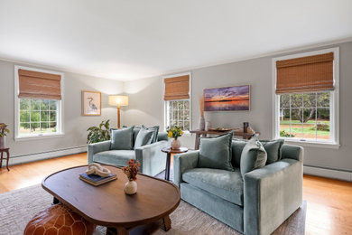 Beach style living room photo in Boston