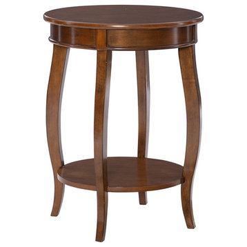 Linon Wren Round Wood End Table with Shelf in Hazelnut Brown