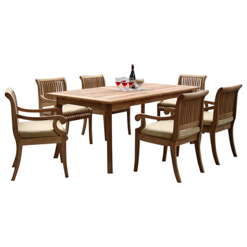 7-Piece Outdoor Teak Dining Set 94" Rectangle Extension Table, 6 Giva Arm Chairs