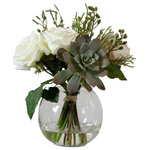 Uttermost - Uttermost Belmonte Floral Bouquet & Vase - Uttermost's Accessories Combine Premium Quality Materials With Unique High-style Design.With The Advanced Product Engineering And Packaging Reinforcement, Uttermost Maintains Some Of The Lowest Damage Rates In The Industry.  Each Product Is Designed, Manufactured And Packaged With Shipping In Mind. Modern Floral Bouquet Features A Unique Mix Of Berries, Greenery, Seed Pods, Succulents And Cream Roses In A Clear Glass Bud Vase With Faux Water.