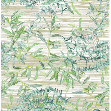 Grace & Gardenia GY2001D Bamboo Garden Peel & Stick wallpaper Green Tan Aqua