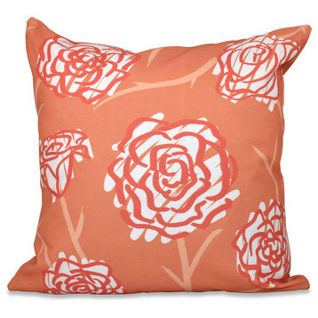 Spring Floral 2, Floral Print Pillow, Coral, 16"x16"