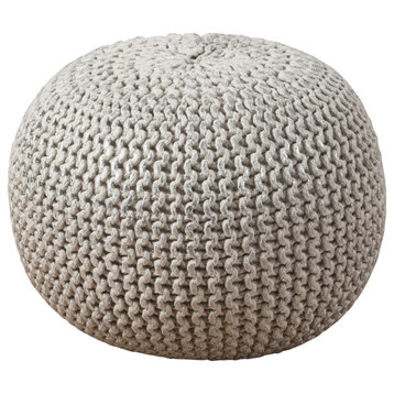 Cotton Twisted Foil Print Rope Pouf, Silver