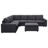 Bayside Modular Sectional Sofa With Ottoman, Dark Gray Linen