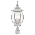 Livex Lighting - Textured White Traditional, Colonial, Outdoor Post Top Lantern - The classically transitional outdoor Frontenac collection boasts a cast aluminum structure with dazzling ornamental design.  The three-light medium six-sided post top lantern comes in a textured white finish with clear beveled glass and extravagantly decorative details. The ornate quality of this light will add radiance to your house exterior day or night.