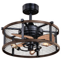 Humboldt Bronze and Teak Farmhouse Cage Ceiling Fan with LED Light Kit Remote