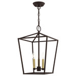 Livex Lighting - Devone 3 Light Bronze Lantern - The Devone collection hints at a casual vibe. This three light square frame lantern is shown in a bronze finish with antique brass finish accents. It will be a great feature in your modern loft or cabin as well as any transitional style interior.