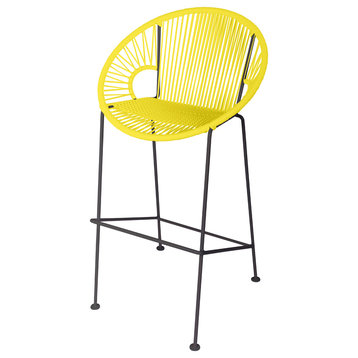 Puerto 26" Handmade Indoor/Outdoor Counter Height Stool With Black Frame, Yellow Weave, Black Frame