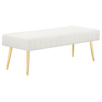 Pangea Home Gold Hilda 17" Modern Faux Leather Upholstered Bench in White