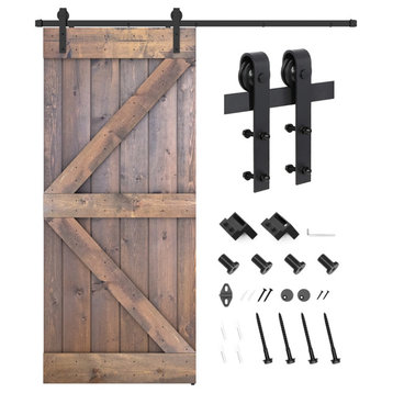 Solid Wood Barn Door, With Hardware Kit, Brown, 36x84"