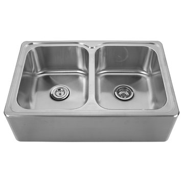 Noah's Collection Brushed Stainless Steel Double Bowl Drop-In Sink